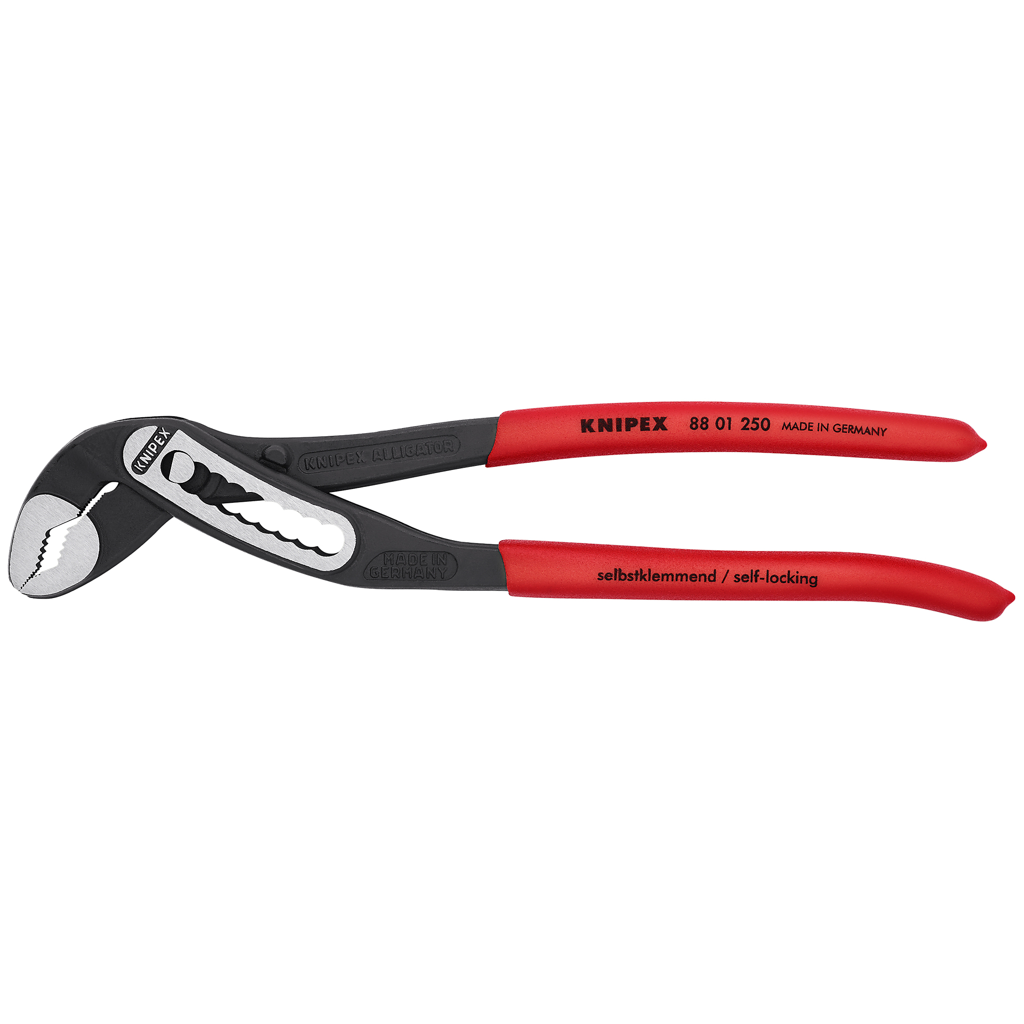 KNIPEX Alligator Water Pump Pliers - 10in., Non-Slip Plastic, 2in. Jaw Capacity, Steel, Model# 88 01 250 SBA